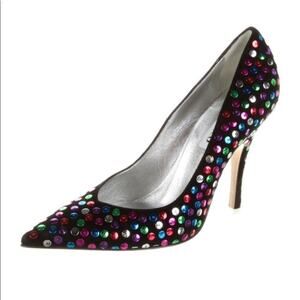 Black Multi-Color Crystal Embellished Pointed Toe High Heel Pump